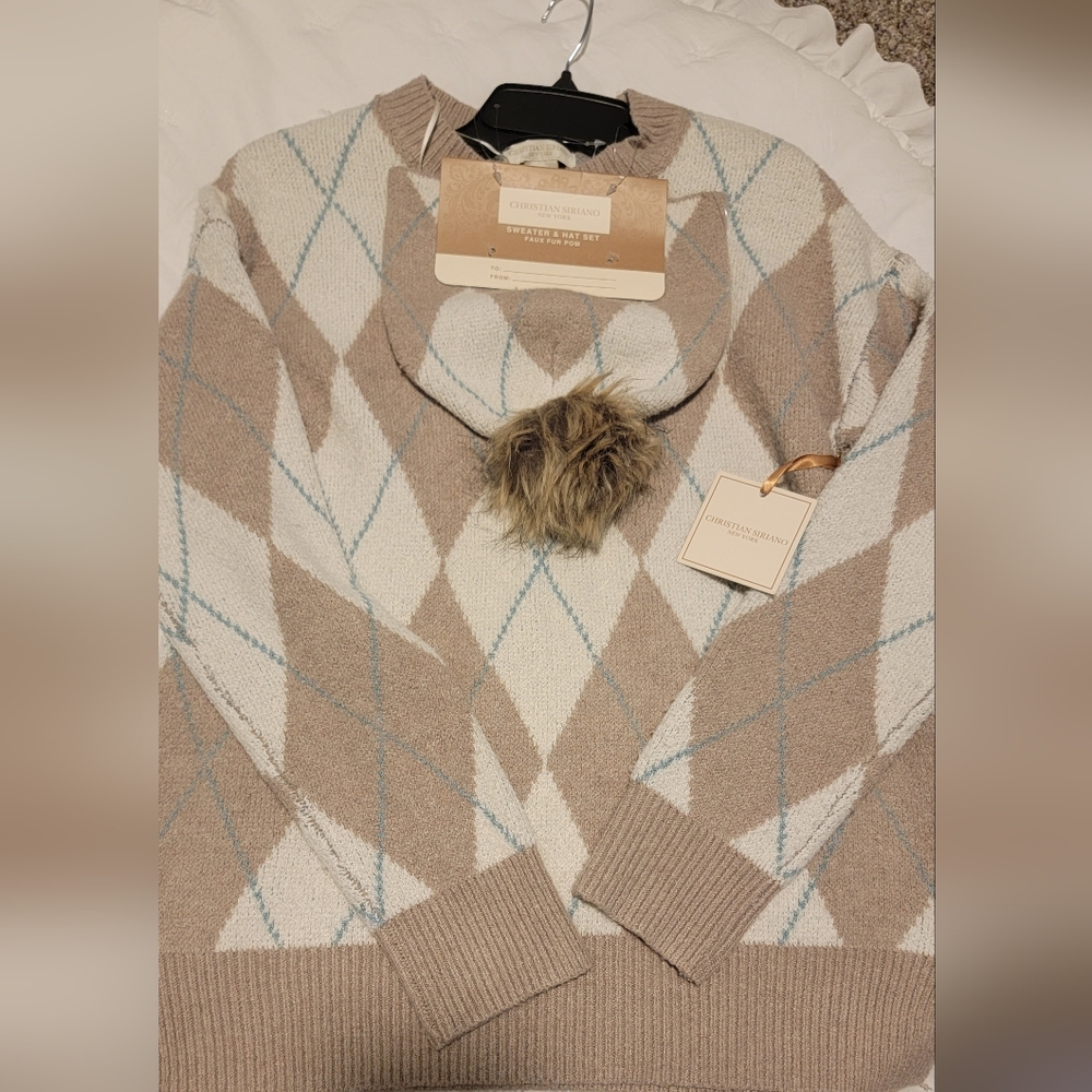 Christian Siriano Argyle Sweater with Beanie - NWT